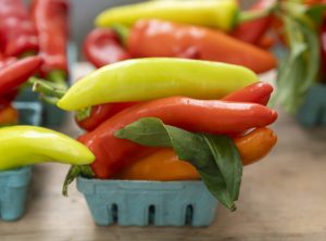 A photo of Delaware grown peppers in a basket